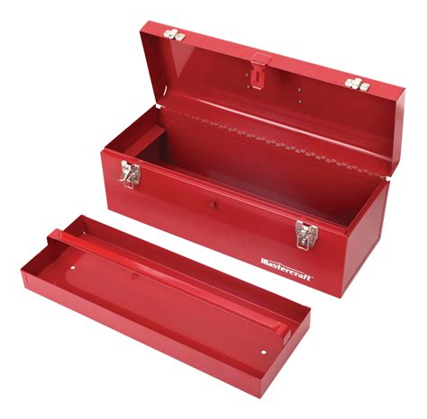 red metal tool box mastercraft|Mastercraft Portable Metal Hip Roof Tool Box with  .